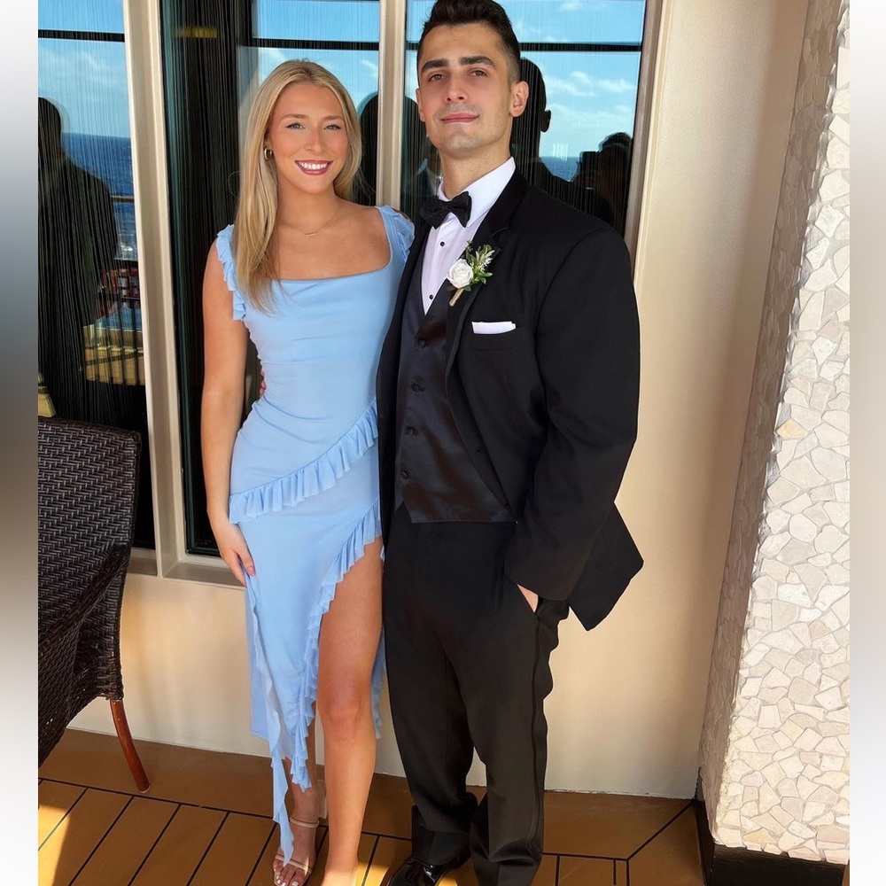 Blue Ruffles Dress with slit